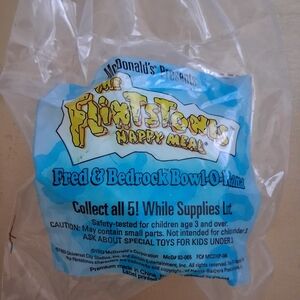 McDonald's Flintstones Fred & Bedrock Bowl-O-Rama Toy - Blue and Yellow